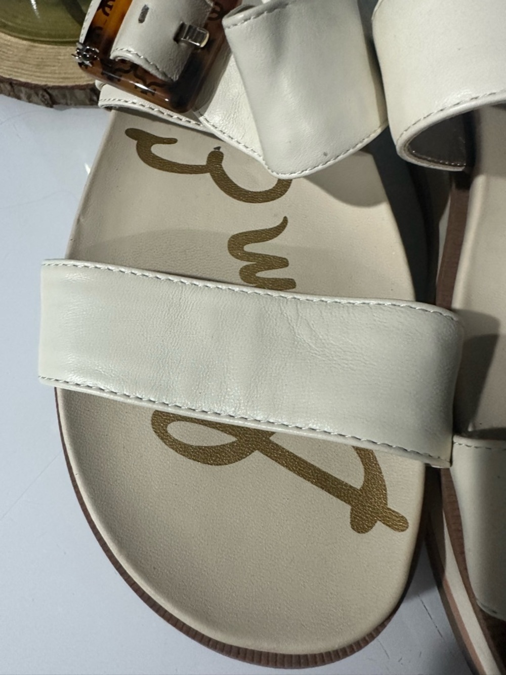 Sam Edelman Augustine Cream Platform Slide Sandals Tortoiseshell Buckle Sz 8.5 - Picture 4 of 8